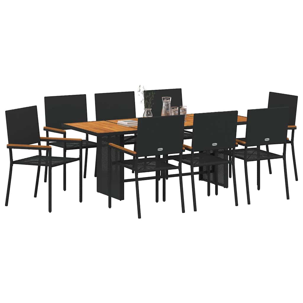 Have Spisebordssæt 9 pcs Sort og Brunt 190 x 80 x 75 cm