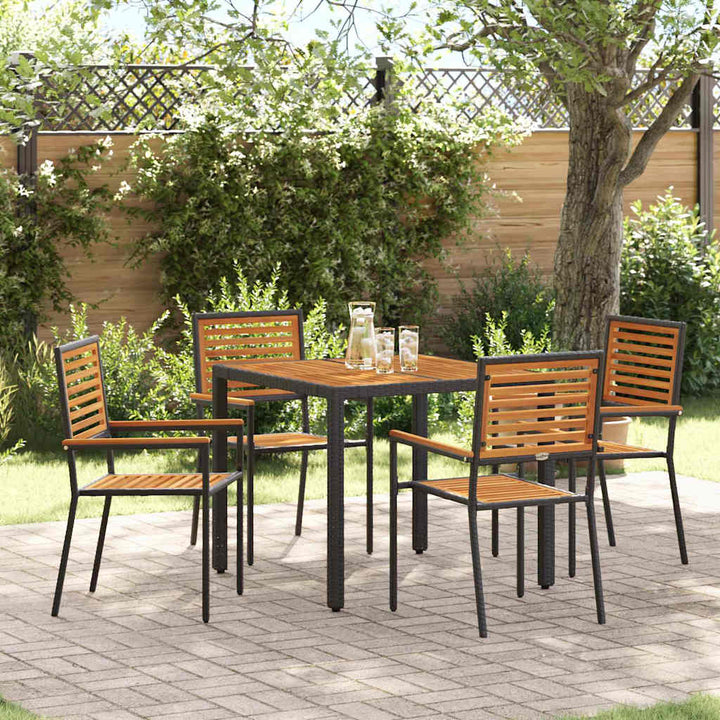 Have Spisebordssæt 5 pcs Sort og Træ 90 x 90 x 75 cm polyrattan