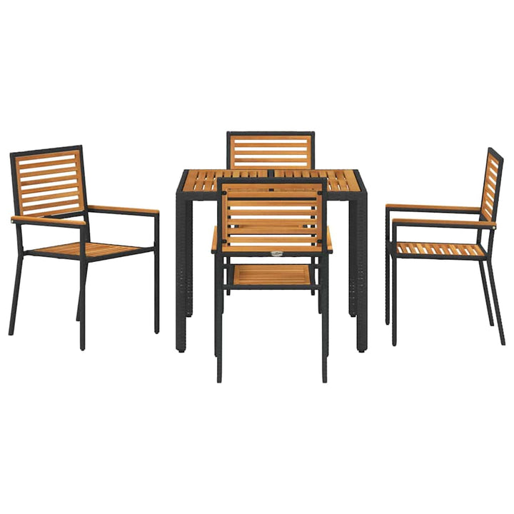 Have Spisebordssæt 5 pcs Sort og Træ 90 x 90 x 75 cm polyrattan