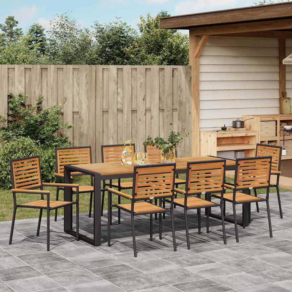 Have Spisebordssæt 9 pcs Sort og Træ 200 x 80 x 75 cm