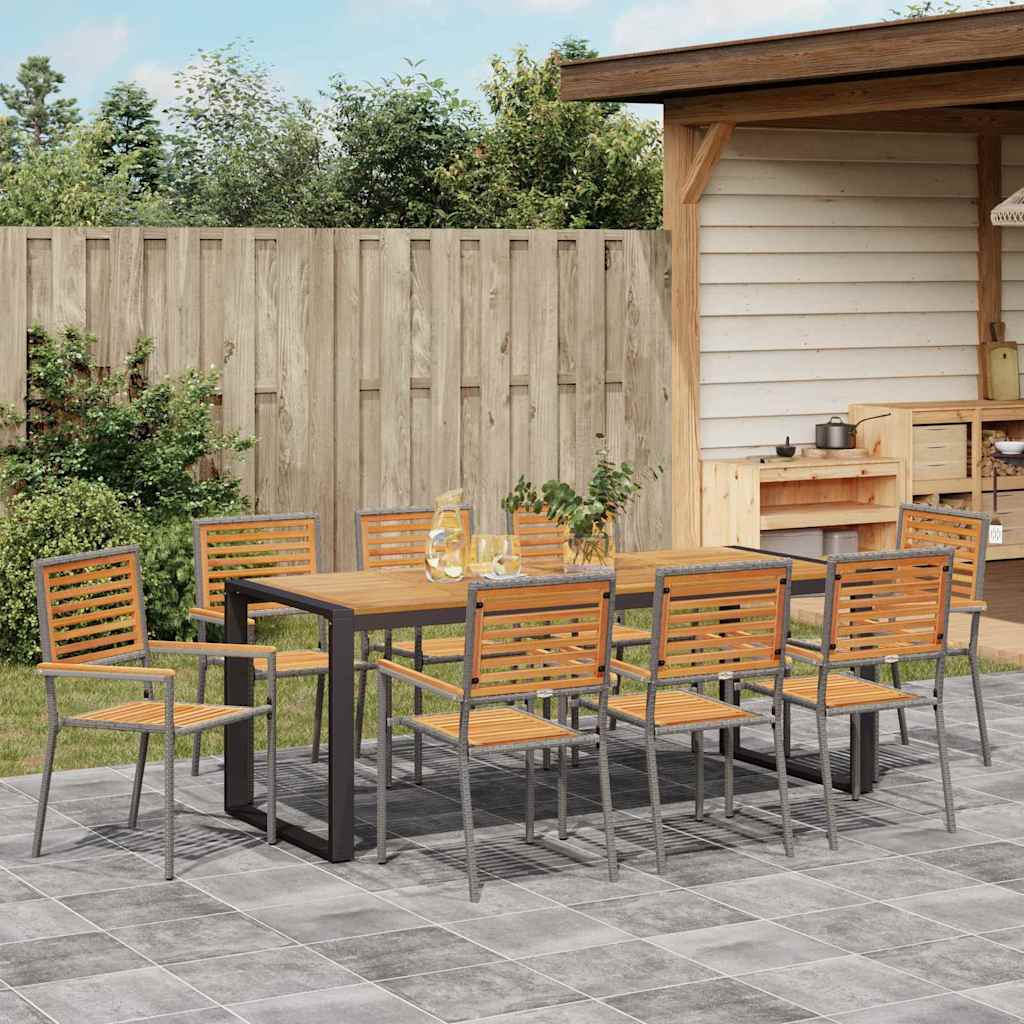 Have Spisebordssæt 9 pcs Grå og Træ 200 x 80 x 75 cm polyrattan