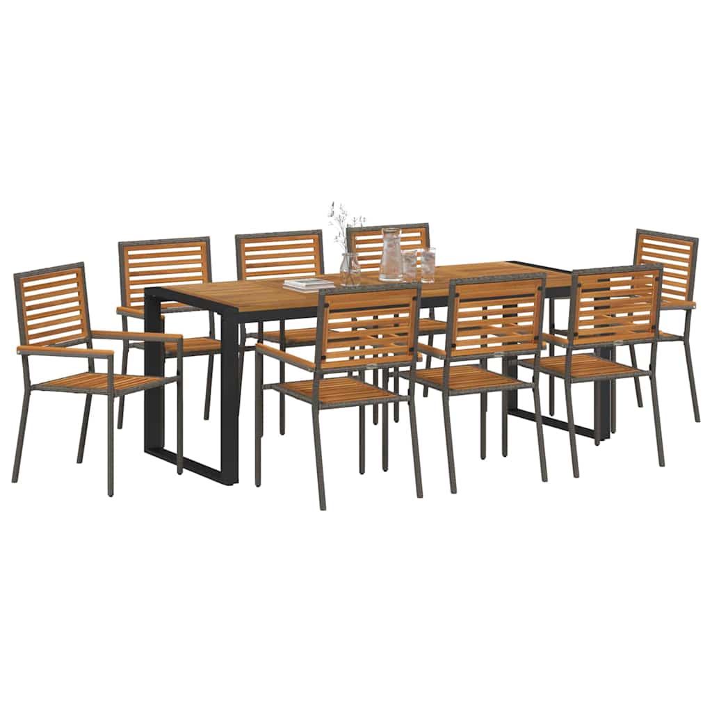 Have Spisebordssæt 9 pcs Grå og Træ 200 x 80 x 75 cm polyrattan