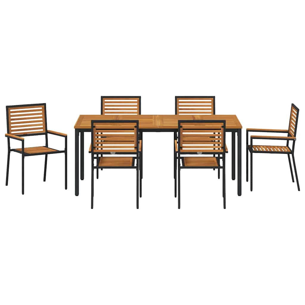 Have Spisebordssæt 7 pcs Sort og Træ 180 x 90 x 75 cm