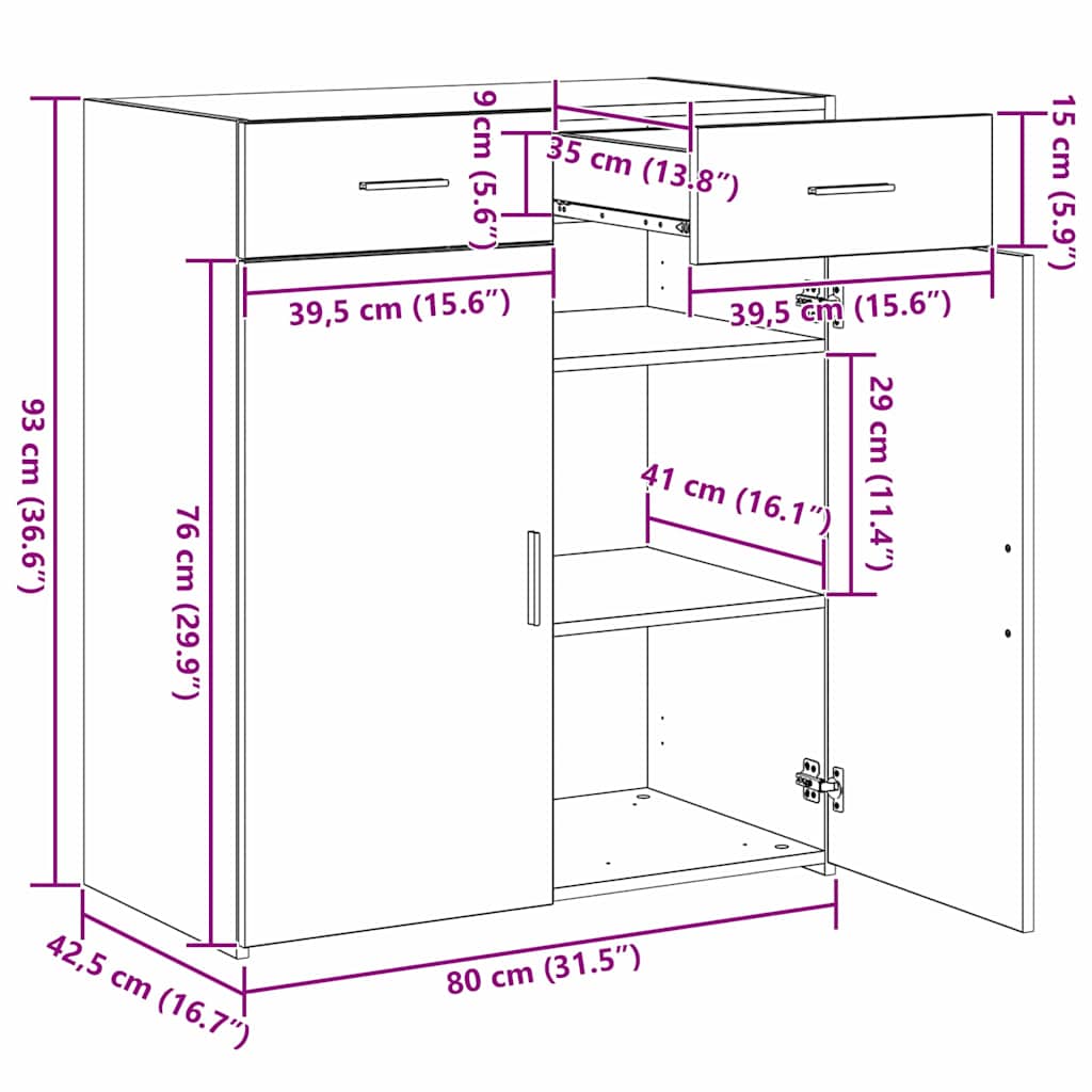 Opbevaringsskab Sort eg 80 x 42.5 x 93.5 cm Konstrueret træ