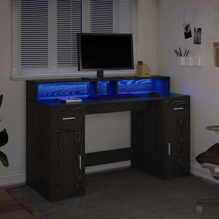 Bord med skuffe Sort eg 140 x 55 x 91 cm Konstrueret træ
