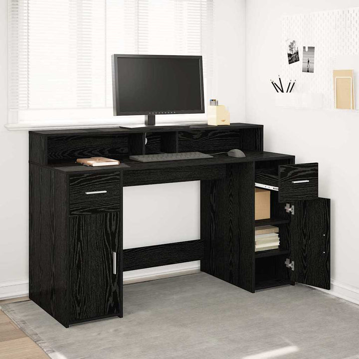 Bord med skuffe Sort eg 140 x 55 x 91 cm Konstrueret træ