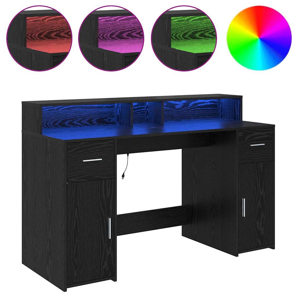 Bord med skuffe Sort eg 140 x 55 x 91 cm Konstrueret træ