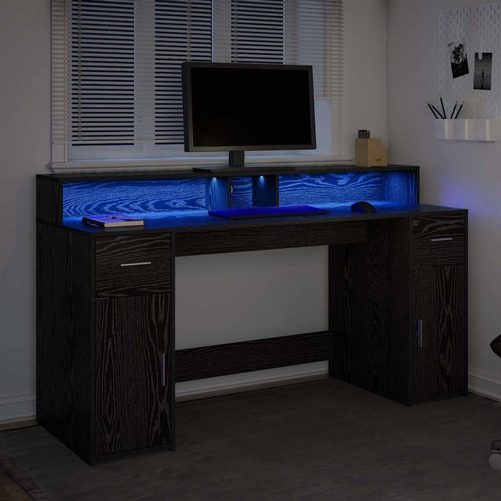 Bord med skuffe Sort eg 160 x 55 x 91 cm Konstrueret træ