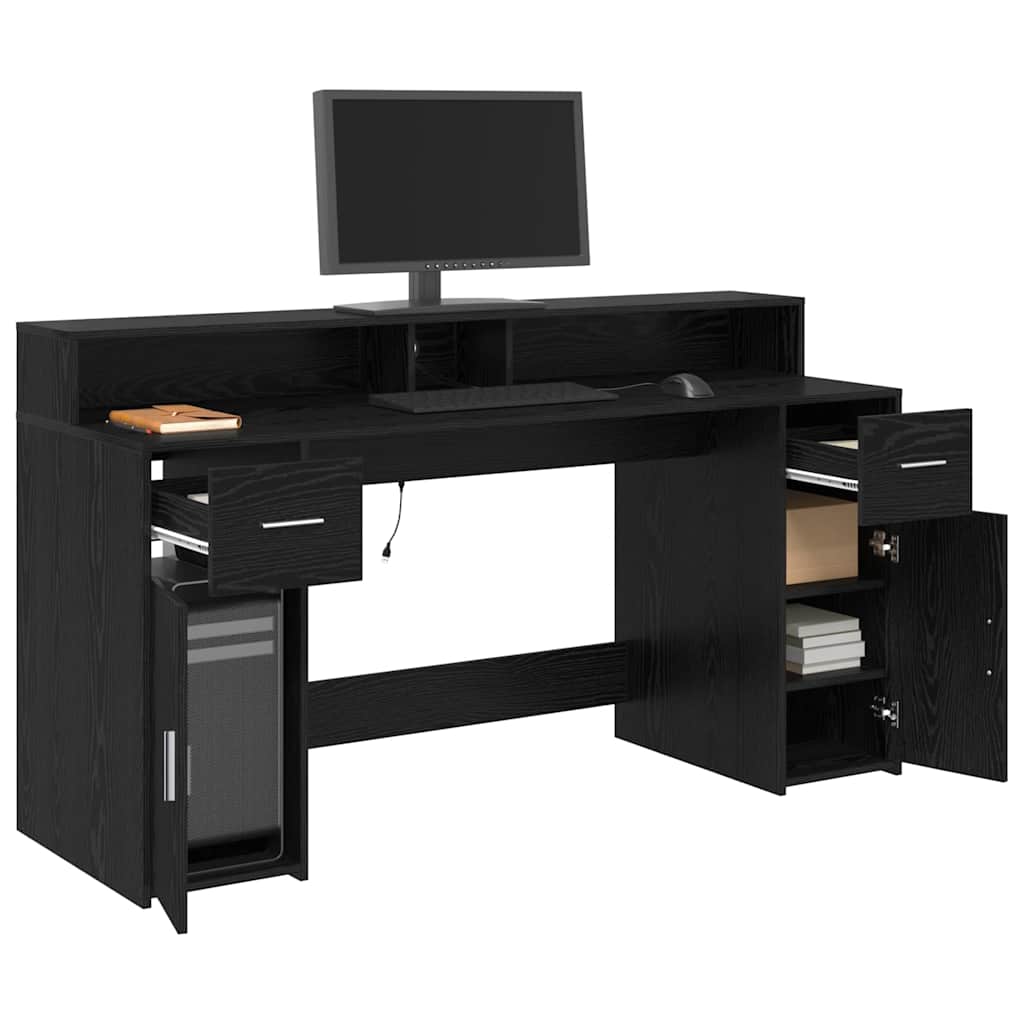 Bord med skuffe Sort eg 160 x 55 x 91 cm Konstrueret træ