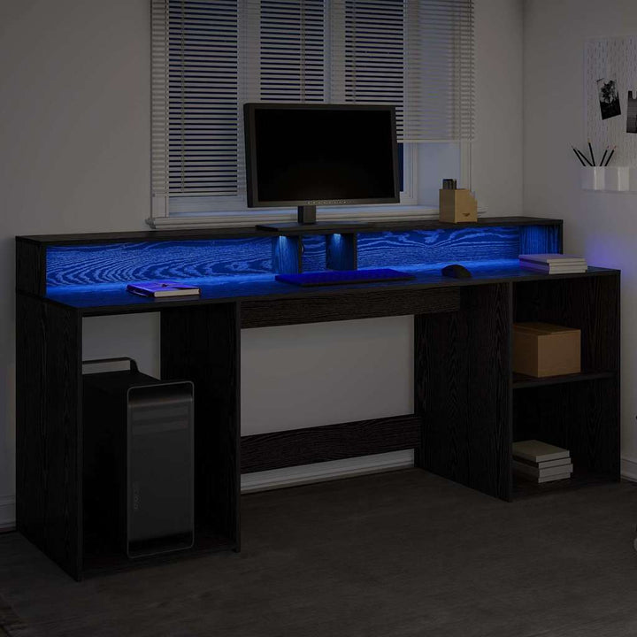 Bord med skuffe Sort eg 200 x 55 x 91 cm Konstrueret træ
