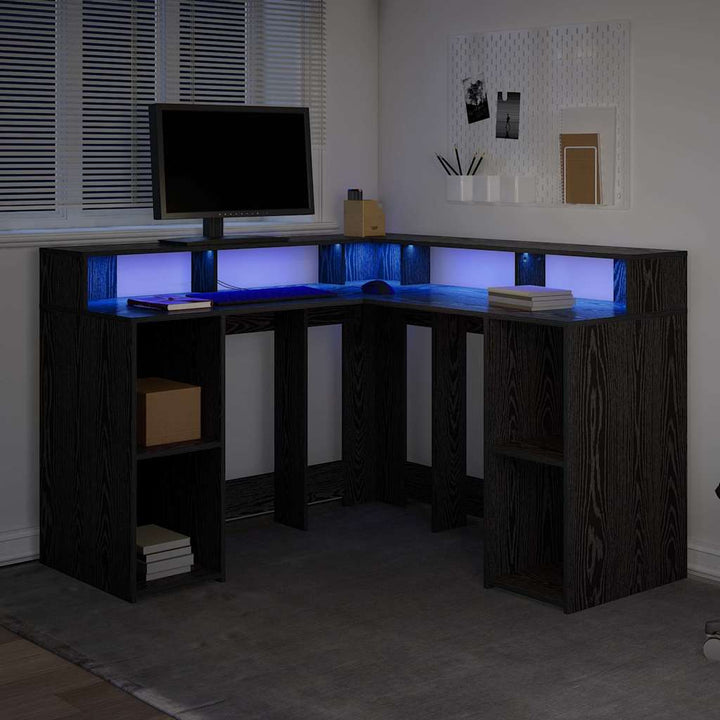 Bord med hylde Sort eg 130 x 130 x 91 cm Konstrueret træ