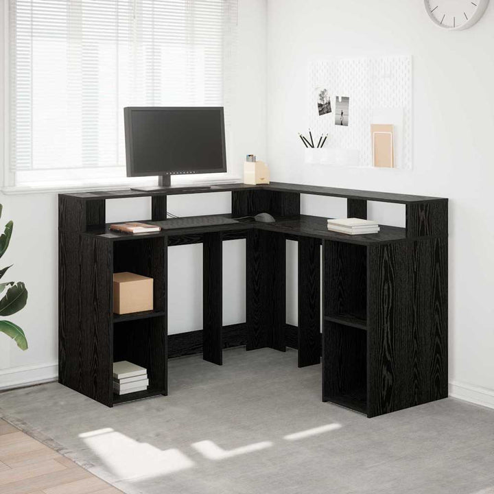 Bord med hylde Sort eg 130 x 130 x 91 cm Konstrueret træ