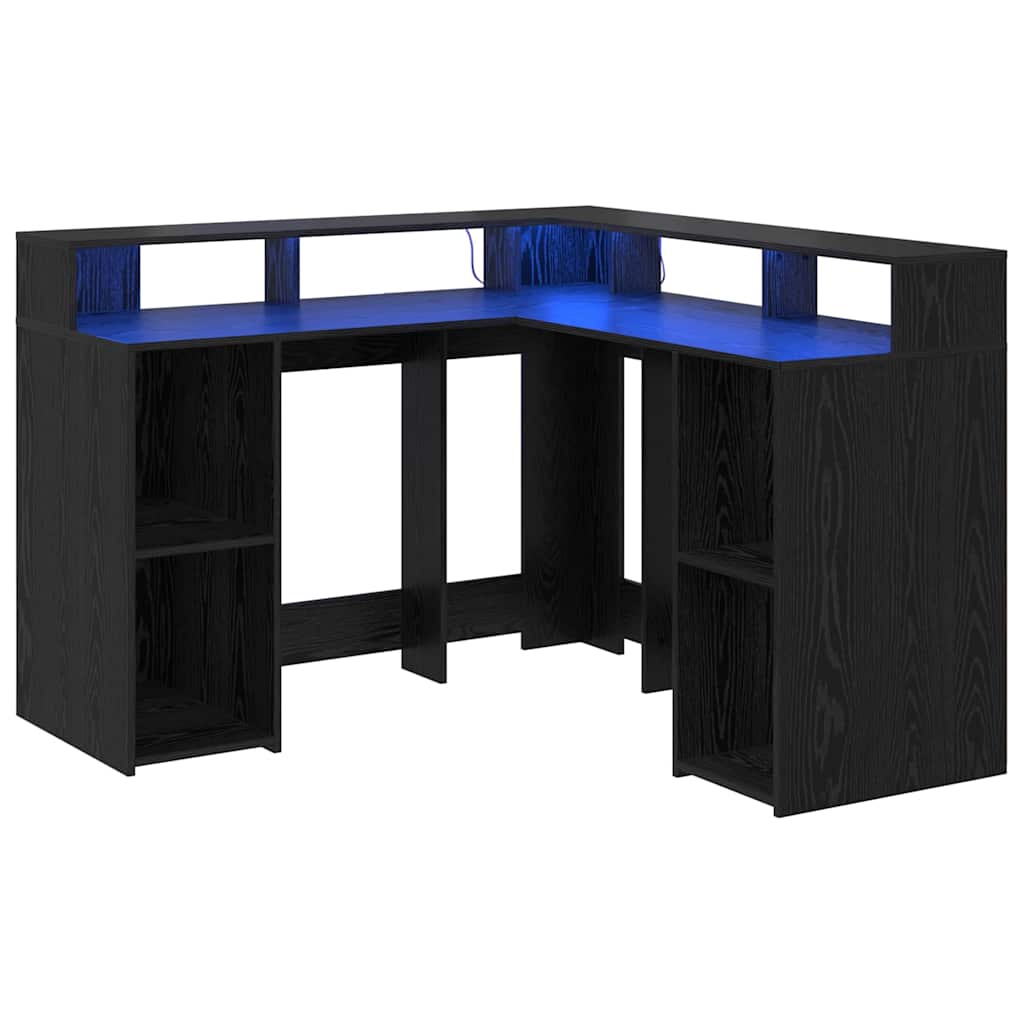 Bord med hylde Sort eg 130 x 130 x 91 cm Konstrueret træ