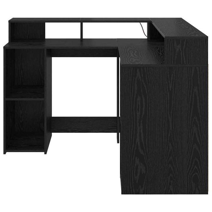 Bord med hylde Sort eg 130 x 130 x 91 cm Konstrueret træ