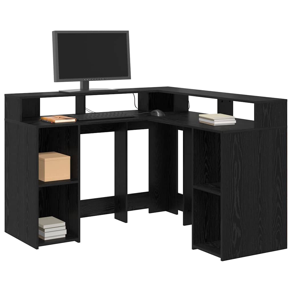 Bord med hylde Sort eg 130 x 130 x 91 cm Konstrueret træ