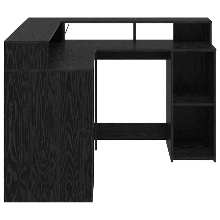 Bord med hylde Sort eg 130 x 130 x 91 cm Konstrueret træ