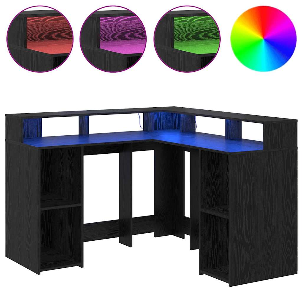 Bord med hylde Sort eg 130 x 130 x 91 cm Konstrueret træ