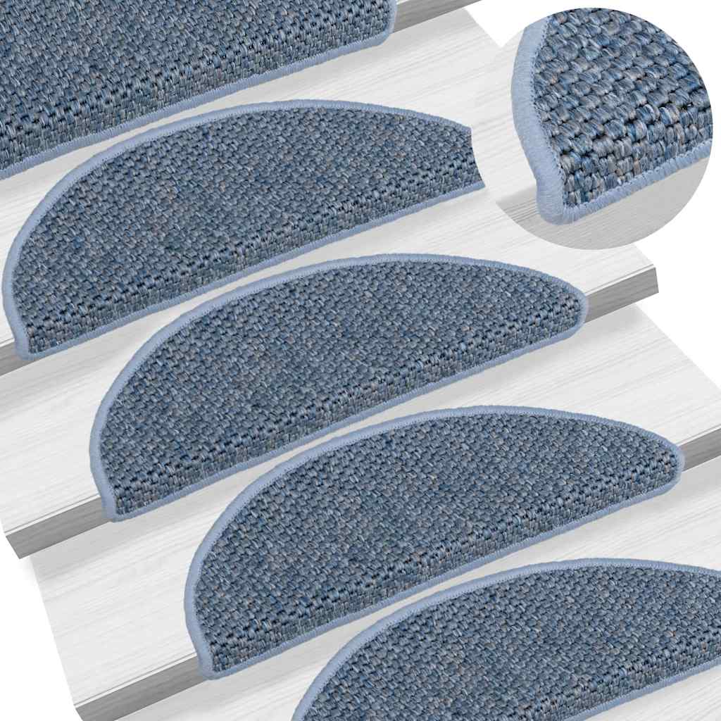 selvklæbende trappemåtter 30 stk. 56x17x3 cm sisal-look blå