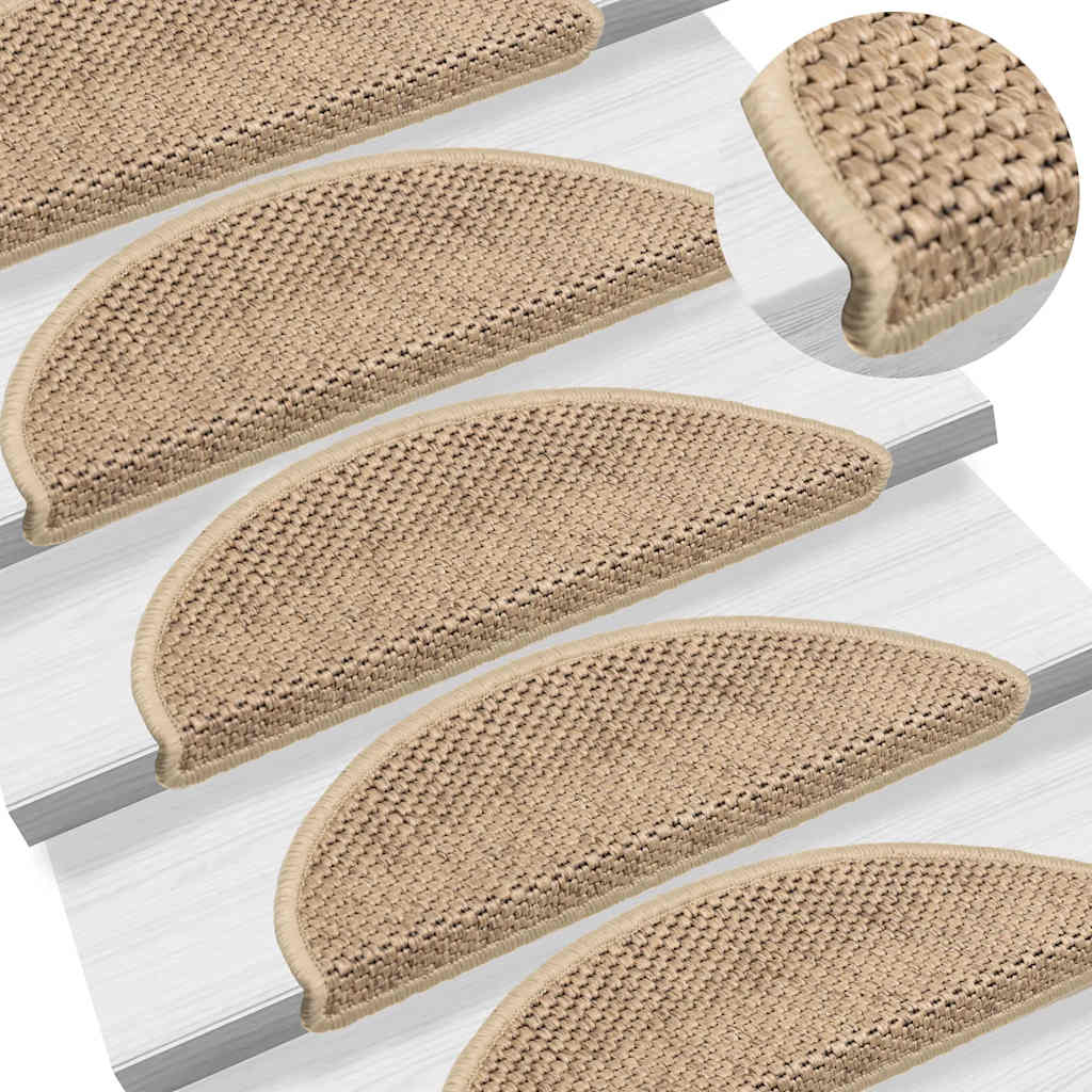 selvklæbende trappemåtter 30stk. 56x17x3cm sisal-look sandfarve