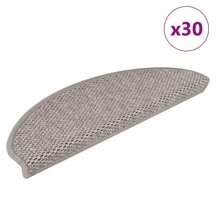 selvklæbende trappemåtter 30 stk. 65x21x4 cm sisal-look sølv