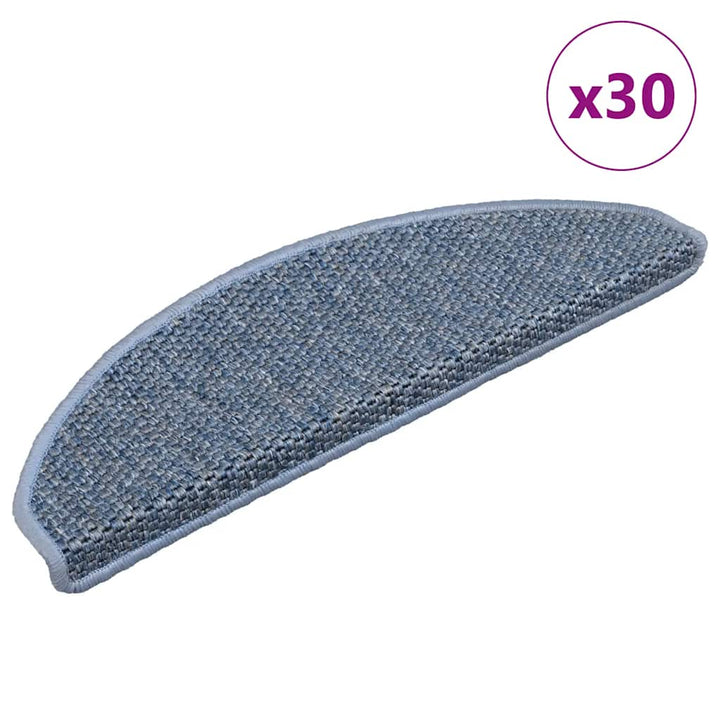 selvklæbende trappemåtter 30 stk. 65x21x4 cm sisal-look blå