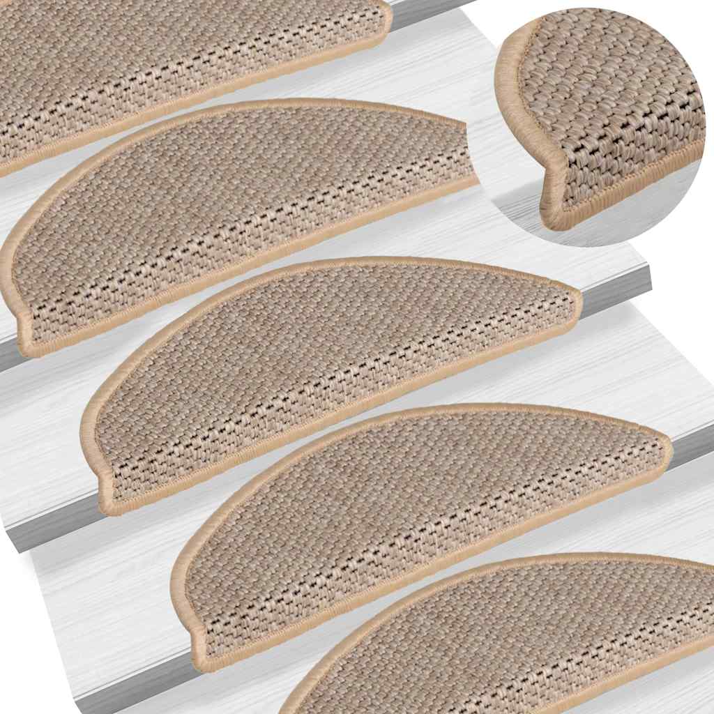 selvklæbende trappemåtter 30stk. 65x21x4cm sisal-look lys beige