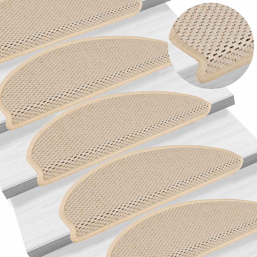 selvklæbende trappemåtter 30 stk. 65x21x4 cm sisal-look creme