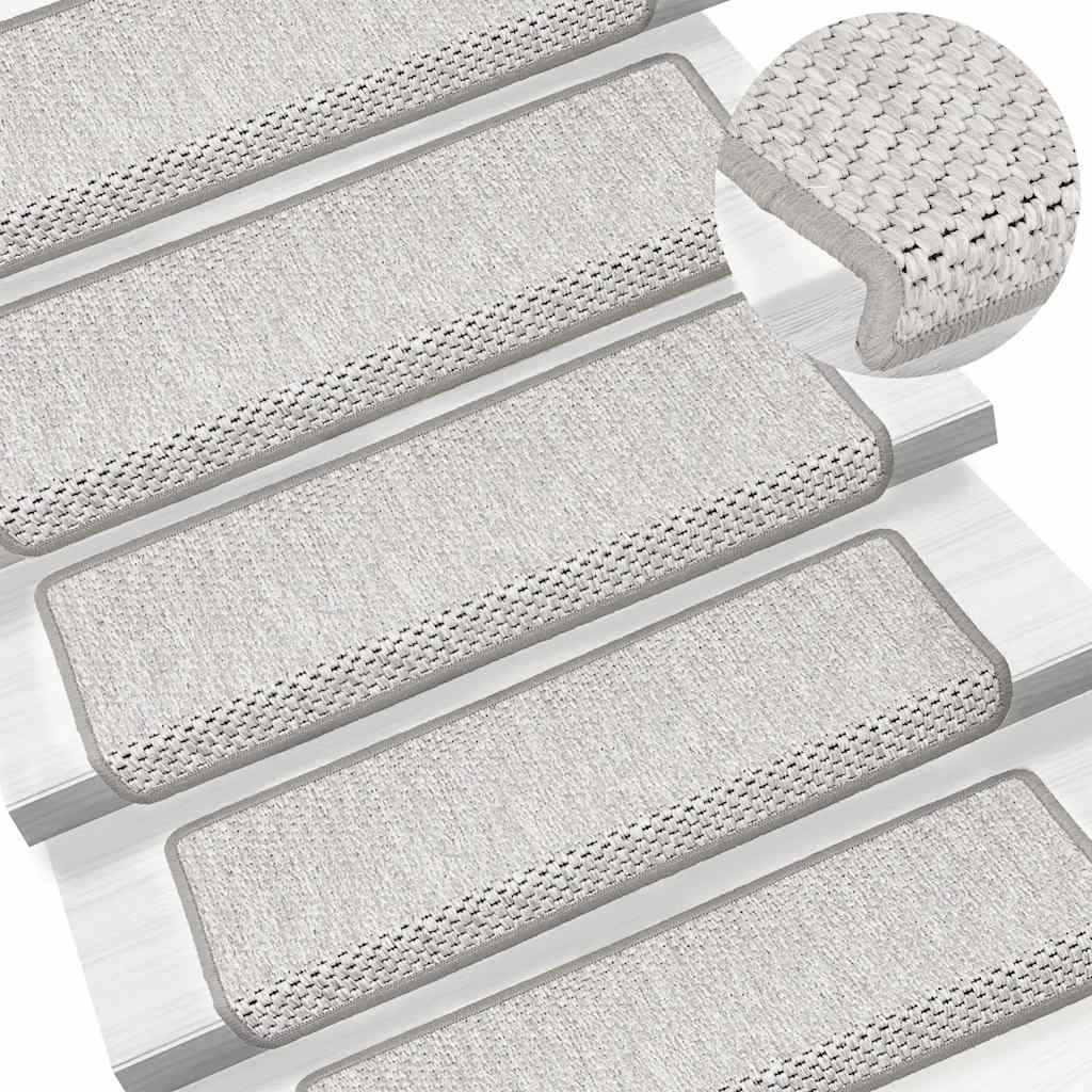selvklæbende trappemåtter 30 stk. 65x21x4 cm sisal-look platina
