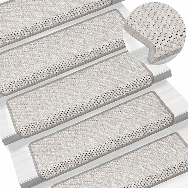 selvklæbende trappemåtter 30 stk. 65x21x4 cm sisal-look platina