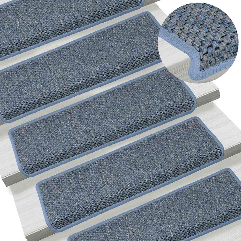 selvklæbende trappemåtter 30 stk. 65x21x4 cm sisal-look blå