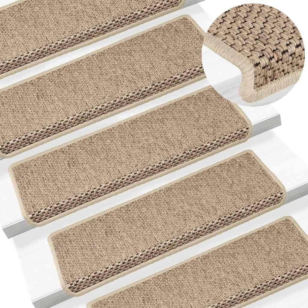 selvklæbende trappemåtter 30stk. 65x21x4cm sisal-look sandfarve