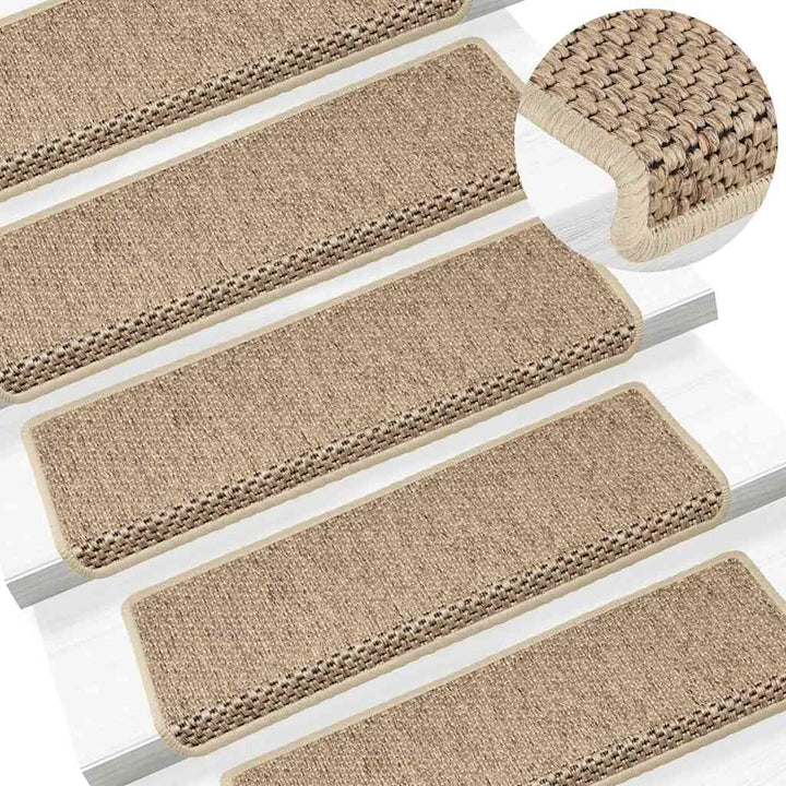 selvklæbende trappemåtter 30stk. 65x21x4cm sisal-look sandfarve