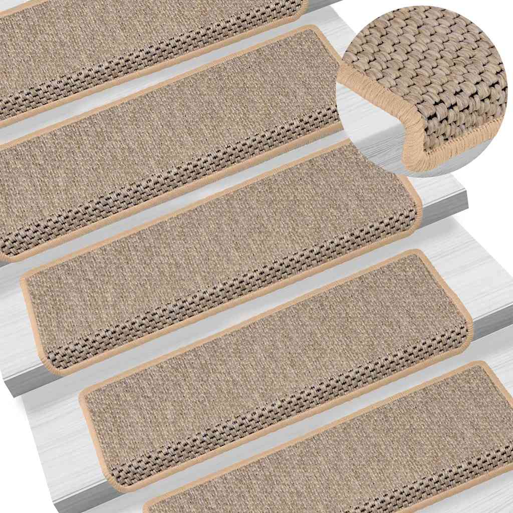 selvklæbende trappemåtter 30stk. 65x21x4cm sisal-look lys beige