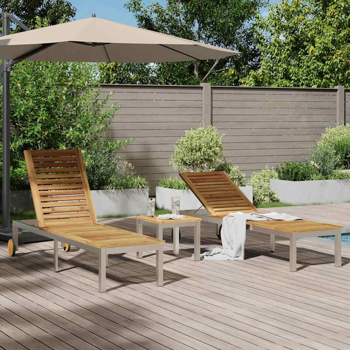 Solsenge 2 stk med bord 2-person 3 pcs Brun Massiv akacietræ