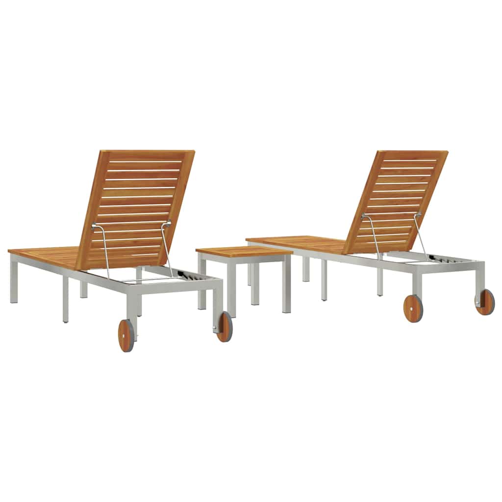Solsenge 2 stk med bord 2-person 3 pcs Brun Massiv akacietræ