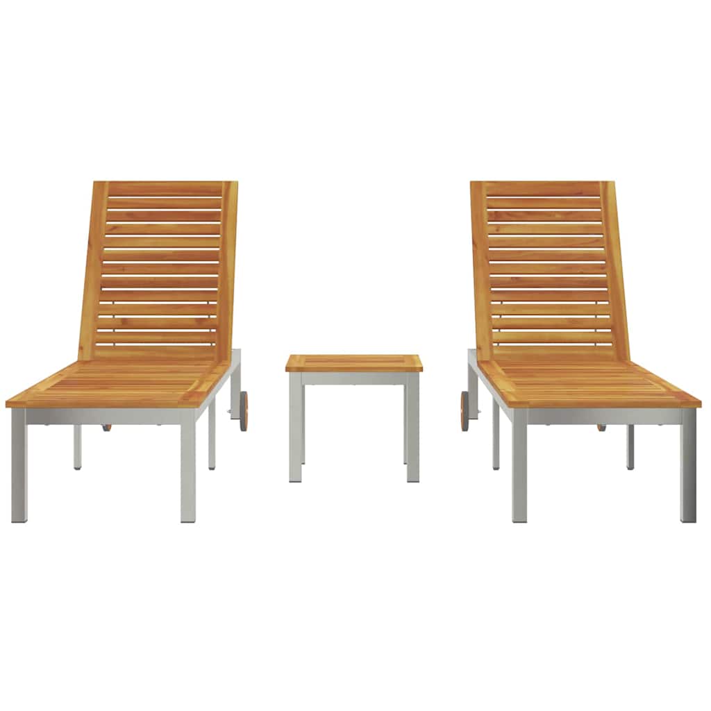 Solsenge 2 stk med bord 2-person 3 pcs Brun Massiv akacietræ