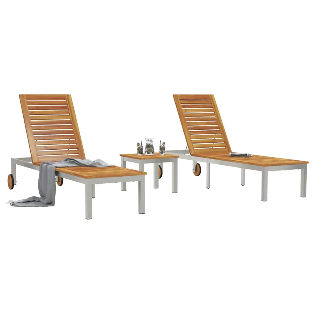 Solsenge 2 stk med bord 2-person 3 pcs Brun Massiv akacietræ