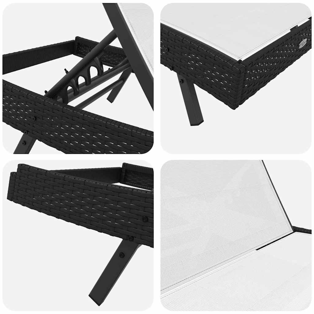 Solseng Sort og Hvid 70 x 197 x 82 cm Poly rattan og metal