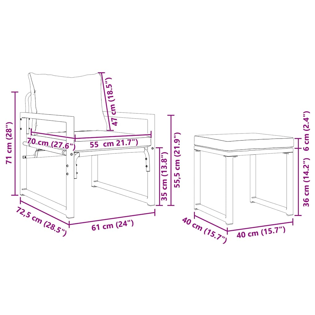 Havemøbler med pude Andet 4 pcs Sort 61 x 72.5 x 71 cm Stål