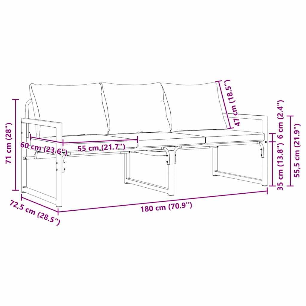 Havemøbler med pude Andet Sort 180 x 72.5 x 71 cm Stål