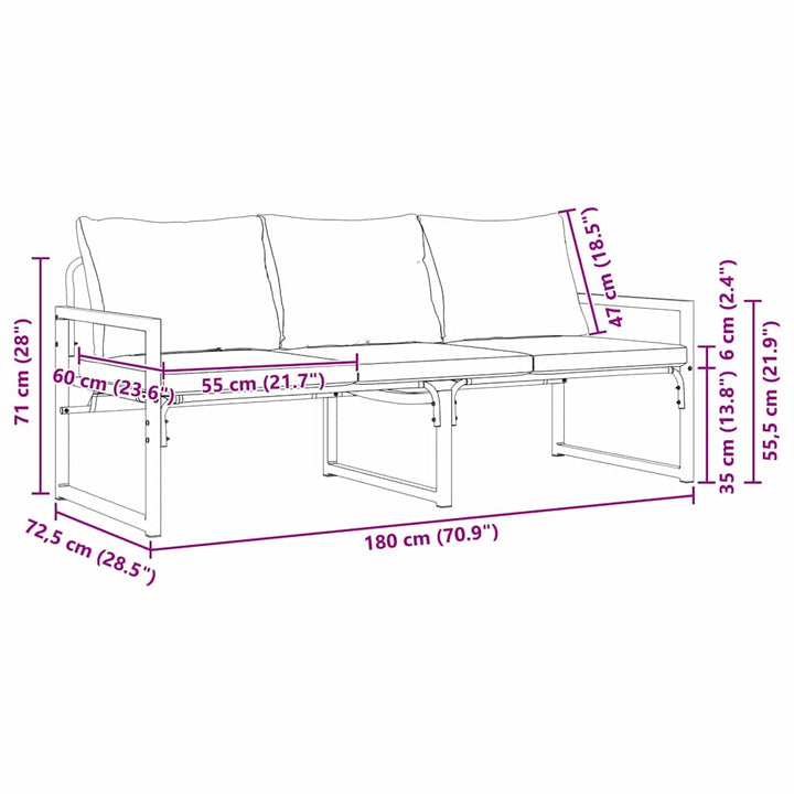Havemøbler med pude Andet Sort 180 x 72.5 x 71 cm Stål
