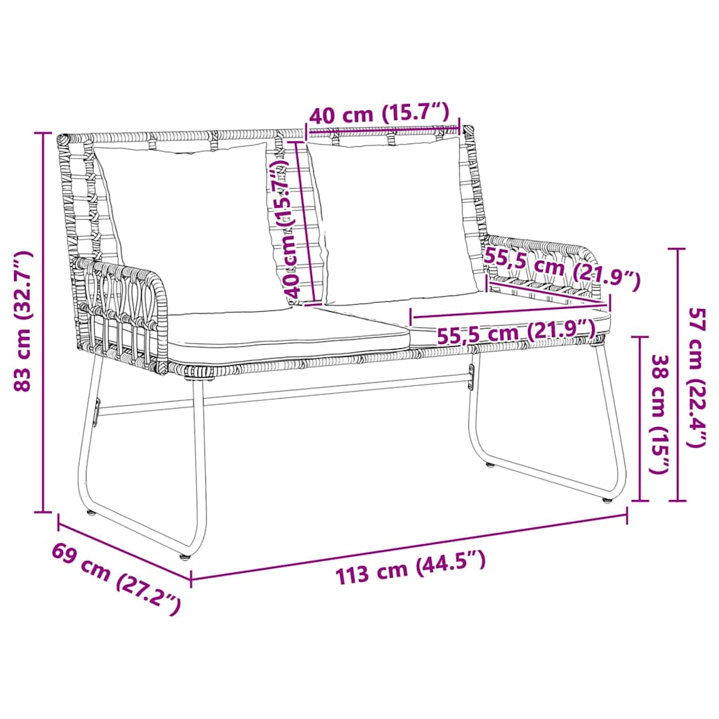 Havebænk Brun og Creme Poly rattan, stål