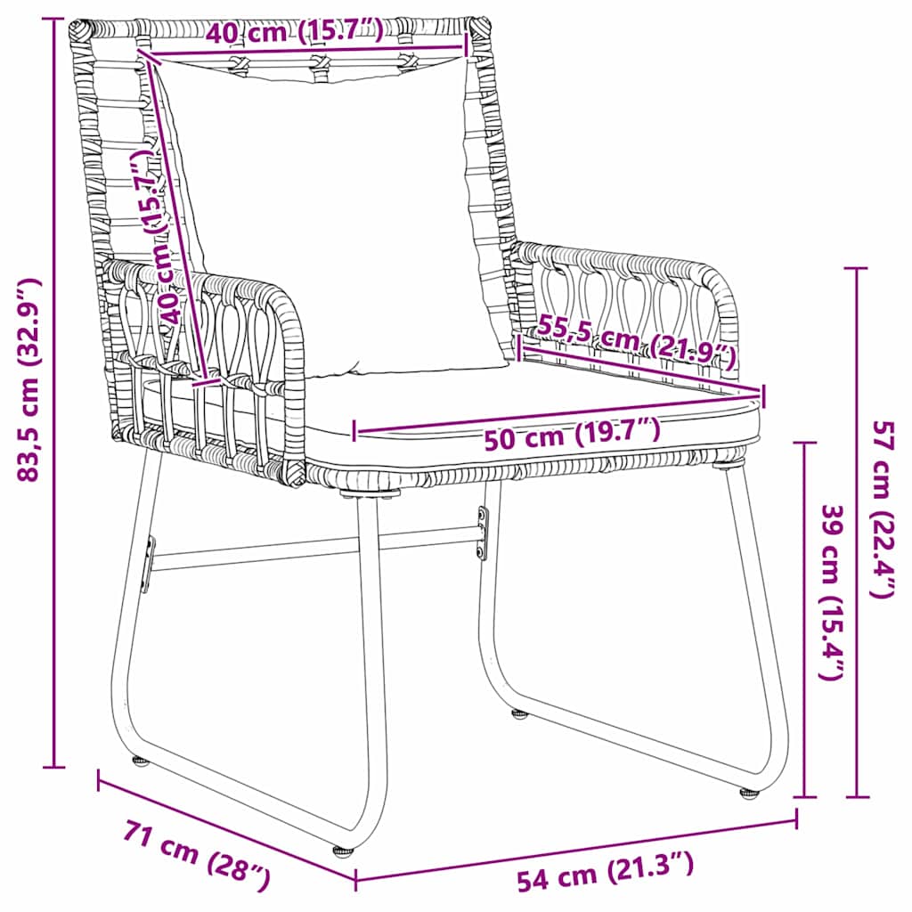 Have Spisebordssæt 3 pcs Sort og Anthracit Poly rattan, stål