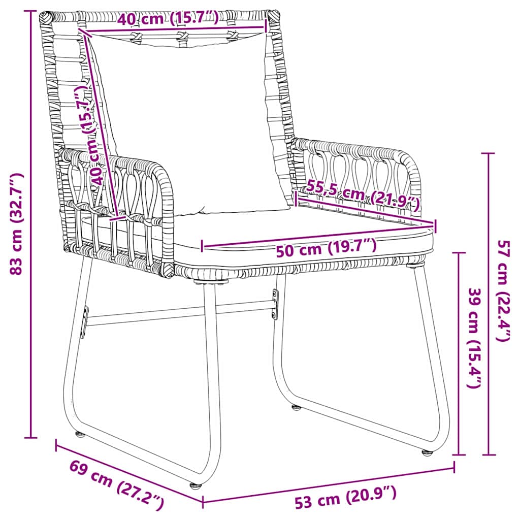 Have Spisebordssæt 3 pcs Brun og Creme Poly rattan, stål