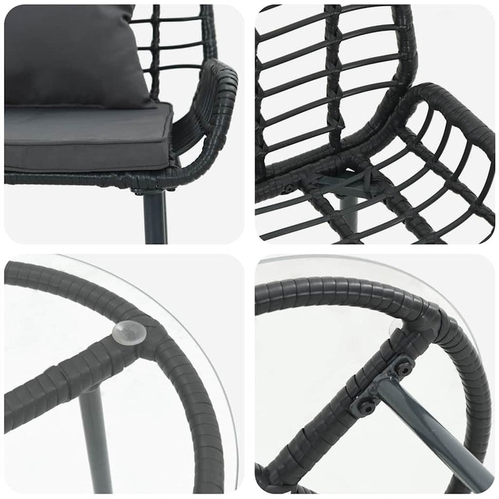 Have Spisebordssæt 3 pcs Sort og Anthracit Poly rattan og stål