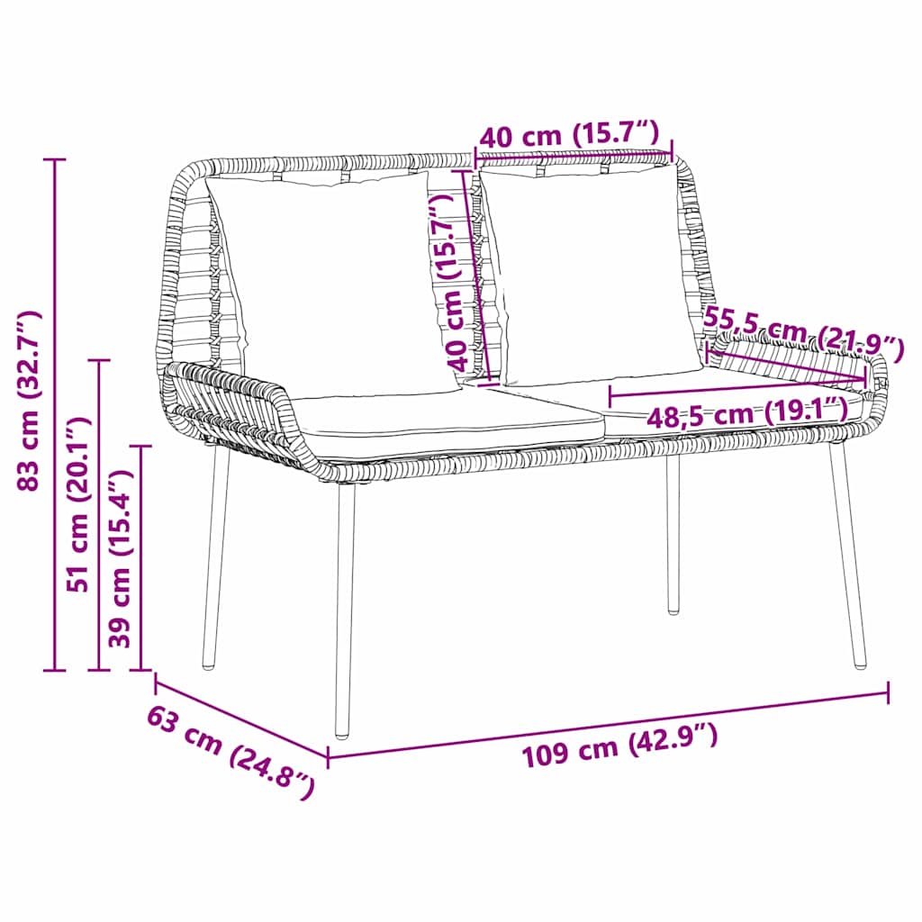 Havebænk Sort og Anthracit Poly rattan og stål