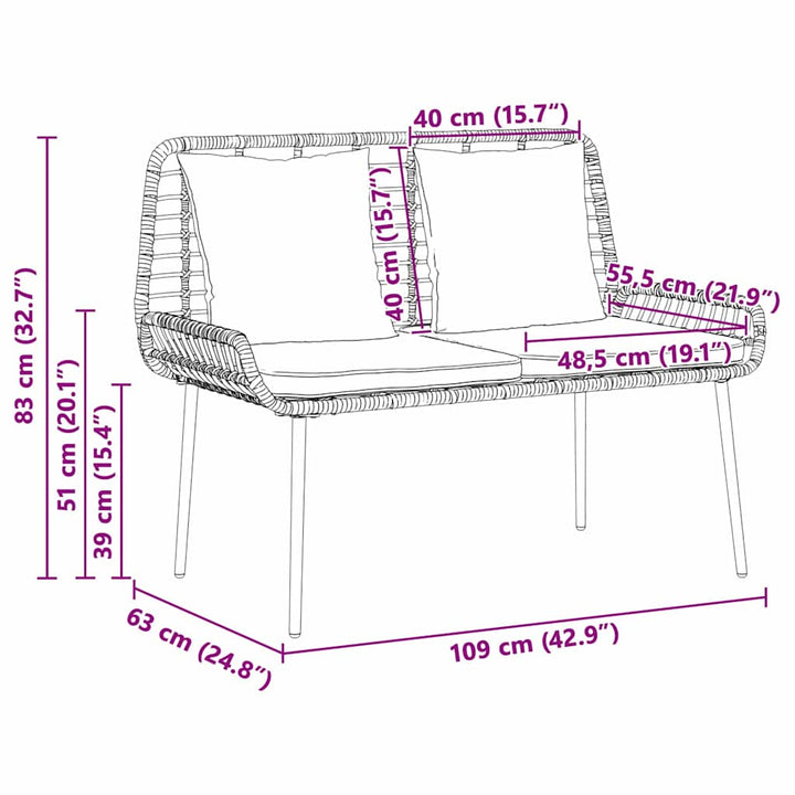 Havebænk Brun Sort Cremefarvet Poly rattan og stål