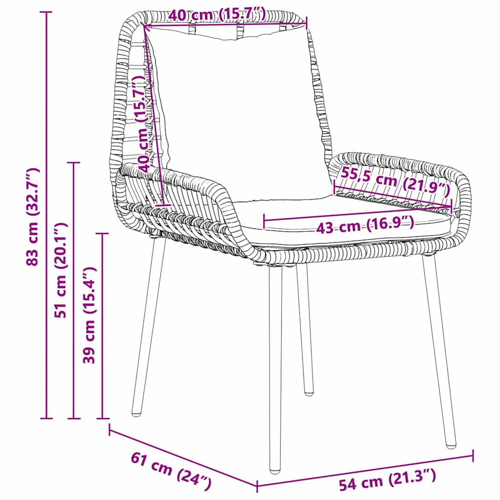 Have Spisebordssæt 3 pcs Sort og Anthracit Poly rattan og stål