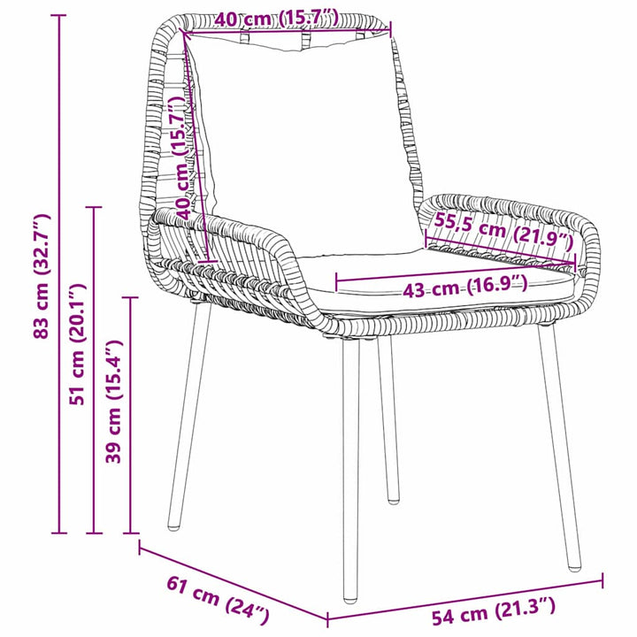 Have Spisebordssæt 3 pcs Sort og Anthracit Poly rattan og stål