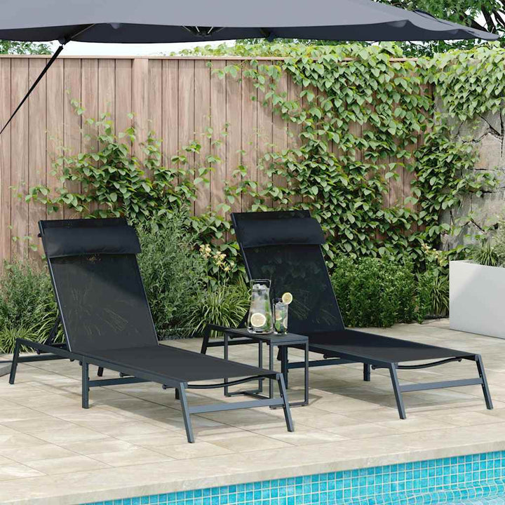 Solsenge med bord 3 pcs Sort og antracit 197 x 54 x 86 cm